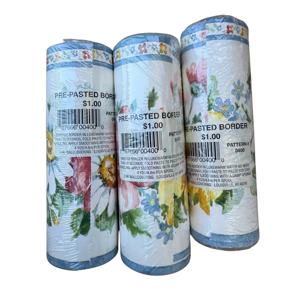 D.W. Wallcovering Floral Wallpaper Border 3 Rolls 12‎ Yards 0400 NOS 90s Cottage
